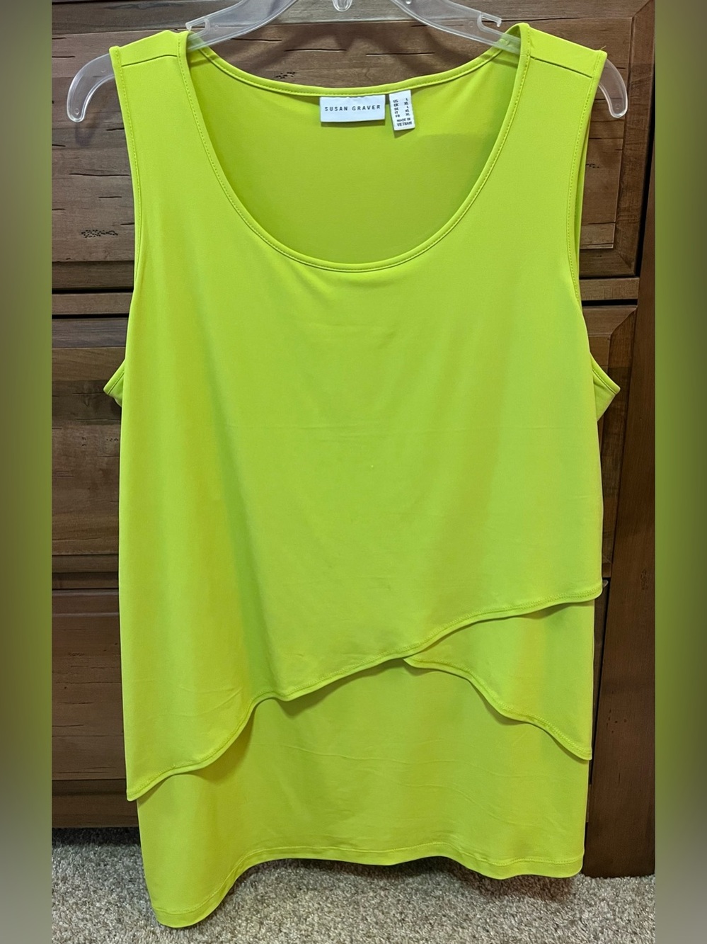 Susan Graver Lime Layered Sleeveless Tank Size L